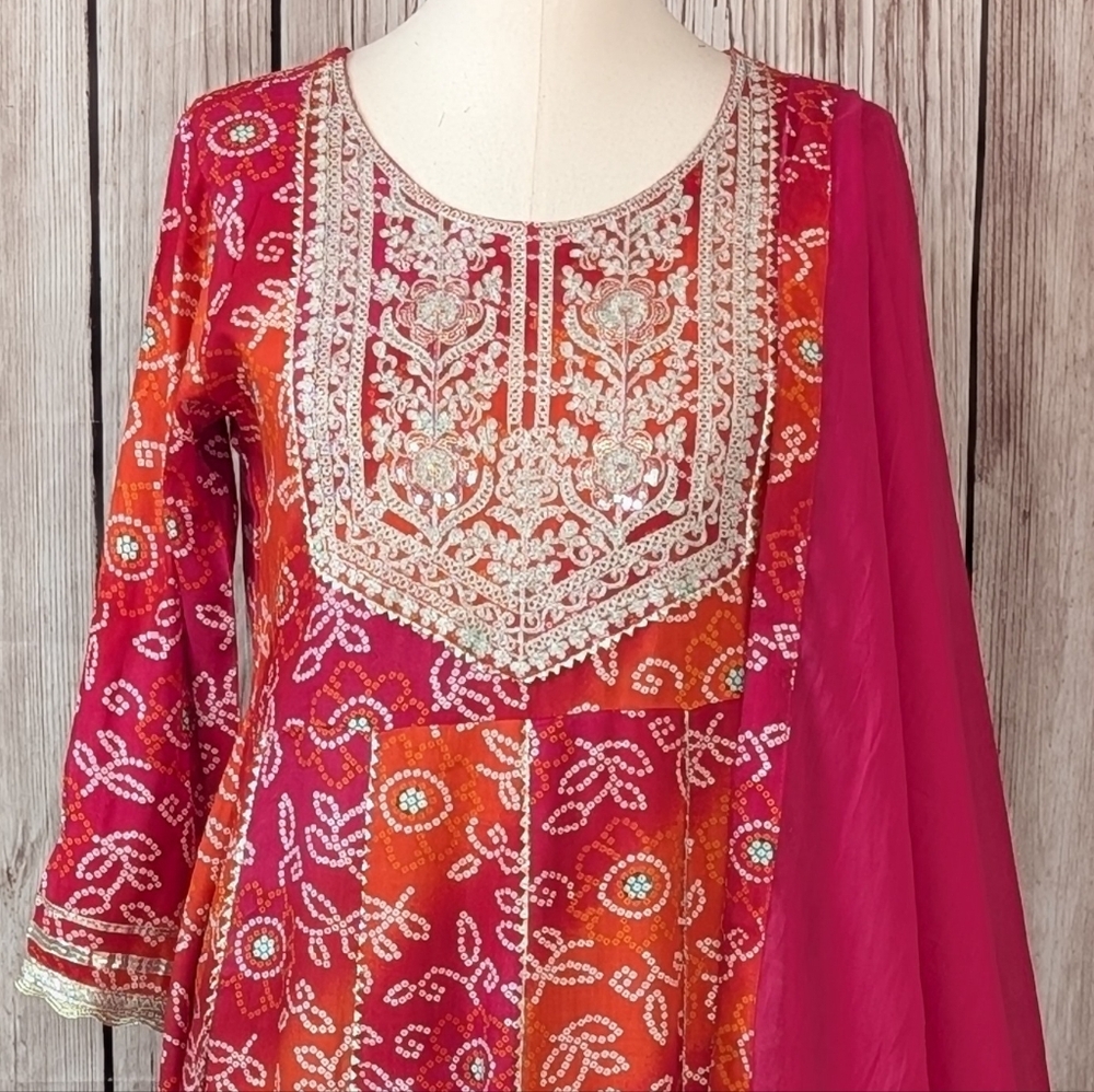 Elegant Pink and Orange Embroidered Anarkali Dress | Indian Dress - Picture 12 of 12
